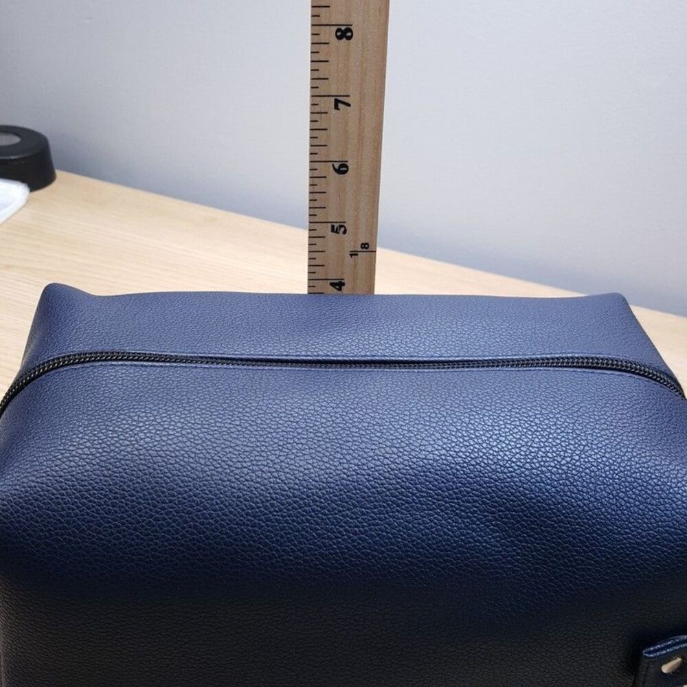 PERRY ELLIS Mens Navy Faux Leather Zip Case Travel Shave Toiletry Kit Bag Pouch - Picture 8 of 10